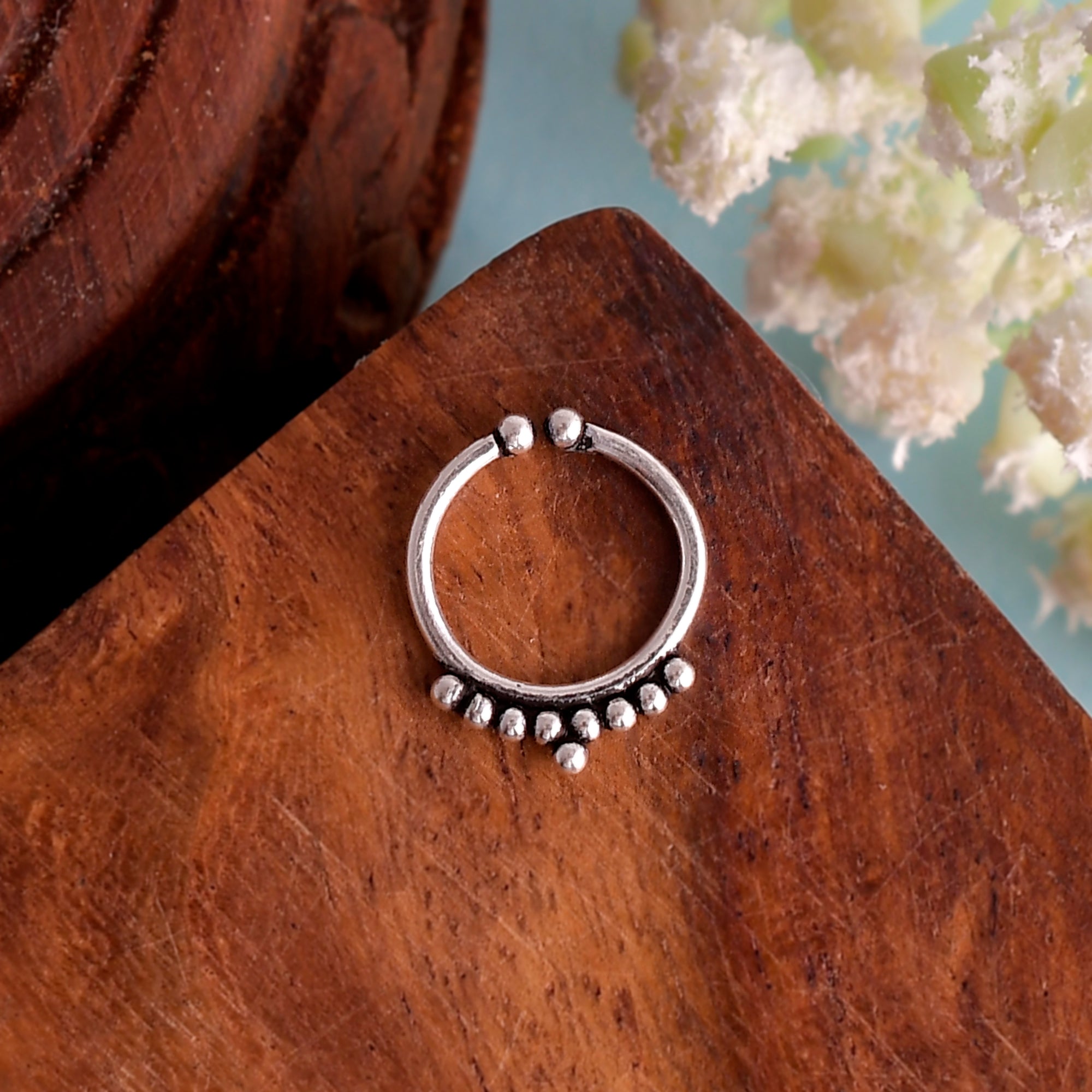 Silver Septum Ring 20 Gauge Sterling Silver - White Opal Septum Hoop  Piercing - MultiUse Thin Septum Jewelry - Jolliz